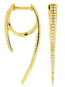 ESTATE .37CT DIAMOND 14KT YELLOW GOLD 3D DOUBLE BAR HUGGIE FUN HANGING EARRINGS