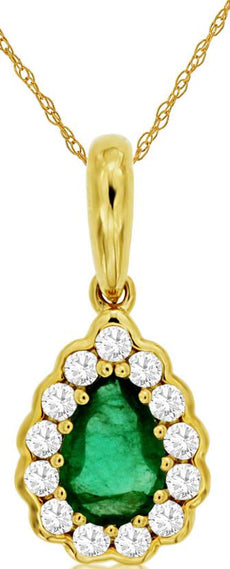 .52CT DIAMOND & AAA EMERALD 14KT YELLOW GOLD PEAR SHAPE & ROUND FLOWER PENDANT