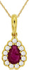 .59CT DIAMOND & AAA RUBY 14K YELLOW GOLD PEAR SHAPE & ROUND FLOWER BEZEL PENDANT