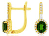 1.05CT DIAMOND & AAA RUSSALITE 14K YELLOW GOLD FLOWER LEVERBACK HANGING EARRINGS