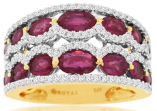 4.2CT DIAMOND & AAA RUBY 14K YELLOW GOLD OVAL & ROUND MULTI ROW ANNIVERSARY RING