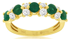 1.4CT DIAMOND & AAA EMERALD 14KT YELLOW GOLD 3D CLASSIC 5 STONE ANNIVERSARY RING