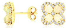1.45CT DIAMOND & AAA OPAL 14KT YELLOW GOLD OVAL & ROUND FLOWER FUN STUD EARRINGS