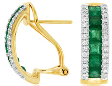 2.4CT DIAMOND & AAA EMERALD 14KT YELLOW GOLD PRINCESS & ROUND HANGING EARRINGS