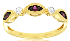 0.18CT DIAMOND & AAA RUBY 14KT YELLOW GOLD MARQUISE SHAPE 5 STONE FILIGREE RING