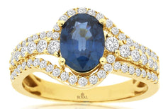 2.12CT DIAMOND & AAA SAPPHIRE 14K YELLOW GOLD OVAL & ROUND SWIRL ENGAGEMENT RING
