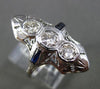 ANTIQUE LARGE .70CT DIAMOND & SAPPHIRE 14KT WHITE GOLD 3D 3 STONE FILIGREE RING