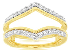 ESTATE WIDE .50CT DIAMOND 14KT YELLOW GOLD 3D DOUBLE V INSERT ANNIVERSARY RING