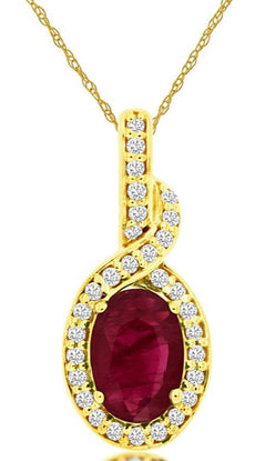 1.02CT DIAMOND & AAA RUBY 14K YELLOW GOLD OVAL & ROUND INFINITY FLOATING PENDANT