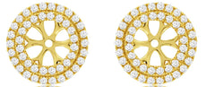 ESTATE 0.73CT DIAMOND 14KT YELLOW GOLD FLOWER DOUBLE HALO ROUND JACKET EARRINGS