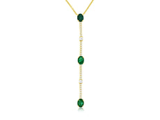 0.64CT DIAMOND & AAA EMERALD 14K YELLOW GOLD 3D OVAL & ROUND BY THE YARD NECKLACE