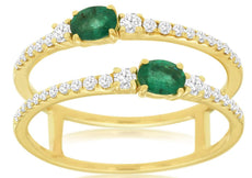 0.60CT DIAMOND & AAA EMERALD 14KT YELLOW GOLD OVAL & ROUND CRISS CROSS LOVE RING