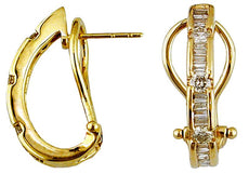 ESTATE .75CT DIAMOND 14KT YELLOW GOLD ROUND & BAGUETTE CHANNEL CLIP ON EARRINGS