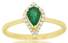 0.48CT DIAMOND & AAA EMERALD 14KT YELLOW GOLD PEAR SHAPE & ROUND TEAR DROP RING