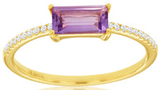0.58CT DIAMOND & AAA AMETHYST 14K YELLOW GOLD EMERALD CUT & ROUND FRIENDSHIP RING
