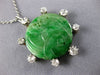 ANTIQUE LARGE 1.12CT DIAMOND & AAA JADE 18KT WHITE GOLD & PLATINUM BIRD PENDANT