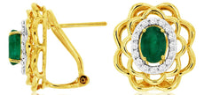 1.12CT DIAMOND & AAA EMERALD 14KT YELLOW GOLD 3D OVAL & ROUND CLIP ON EARRINGS