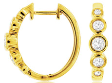 ESTATE .52CT DIAMOND 14KT YELLOW GOLD 5 STONE BEZEL HUGGIE HOOP HANGING EARRINGS