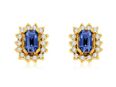 ESTATE .80CT DIAMOND & AAA TANZANITE 14KT YELLOW GOLD 3D CLASSIC FLOWER EARRINGS