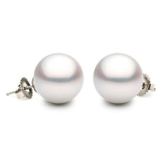 ESTATE AAA 13.5MM SOUTH SEA PEARL 14K WHITE GOLD CLASSIC SOLITAIRE STUD EARRINGS