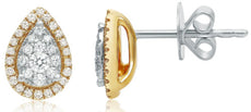 ESTATE .28CT DIAMOND 14KT TWO TONE GOLD 3D SOLITAIRE DOUBLE HALO STUD EARRINGS
