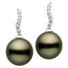 ESTATE .12CT DIAMOND & AAA TAHITIAN PEARL 14KT WHITE GOLD 3D WAVE SWIRL EARRINGS