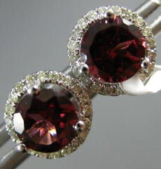 ESTATE 1.76CT DIAMOND & AAA RHODOLITE 14KT WHITE GOLD MARTINI HALO STUD EARRINGS