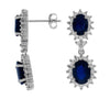 ESTATE 6.50CT DIAMOND & AAA SAPPHIRE 14KT WHITE GOLD OVAL HALO HANGING EARRINGS