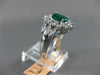 ESTATE LARGE 2.26CT DIAMOND & AAA EMERALD 18K WHITE GOLD 3D HALO ENGAGEMENT RING