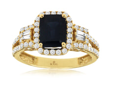 2.43CT DIAMOND & AAA SAPPHIRE 14KT YELLOW GOLD EMERALD CUT ROUND ENGAGEMENT RING