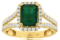 2.31CT DIAMOND & AAA EMERALD 14KT YELLOW GOLD EMERALD CUT ROUND ENGAGEMENT RING