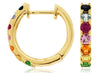 1.10CT AAA MULTI COLOR SAPPHIRE 14KT YELLOW GOLD 3D HUGGIE HOOP HANGING EARRINGS