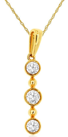 0.20CT DIAMOND 14K YELLOW GOLD ROUND PAST PRESENT FUTURE 3 STONE FLOATING PENDANT