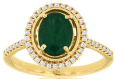 1.3CT DIAMOND & AAA EMERALD 14KT YELLOW GOLD OVAL & ROUND FRIENDSHIP LOVE RING