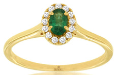 0.32CT DIAMOND & AAA EMERALD 14K YELLOW GOLD 3D OVAL & ROUND FRIENDSHIP LOVE RING
