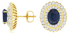 3.8CT DIAMOND & AAA SAPPHIRE 14KT YELLOW GOLD 3D OVAL & ROUND SCREWBACK EARRINGS