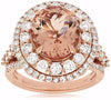 LARGE 6.0CT DIAMOND & AAA MORGANITE 14KT WHITE GOLD 3D FLOWER COCKTAIL OVAL RING