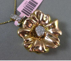 ESTATE EXTRA LARGE .40CT DIAMOND 14KT TWO TONE GOLD 3D FLOWER FLOATING PENDANT