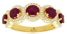2.33CT DIAMOND & AAA RUBY 14KT YELLOW GOLD OVAL & ROUND 5 STONE ANNIVERSARY RING