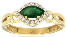 0.68CT DIAMOND & AAA EMERALD 14KT YELLOW GOLD 3D MARQUISE & ROUND LOVE KNOT RING