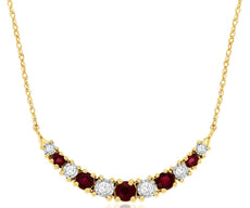 .50CT DIAMOND & AAA RUBY 14K YELLOW GOLD GRADUATING HAPPY FACE BAR LOVE NECKLACE