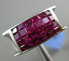 ESTATE WIDE 4.37CT AAA RUBY 18KT WHITE GOLD 3D SQAURE MULTI ROW INVISIBLE RING