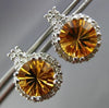 ESTATE 3.70CT DIAMOND & CITRINE 14K WHITE GOLD ROUND HALO FILIGREE STUD EARRINGS