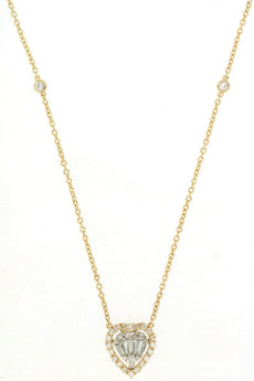 0.32CT DIAMOND 14KT YELLOW GOLD ROUND & BAGUETTE HEART SHAPE BY THE YARD NECKLACE