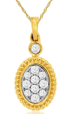 .17CT DIAMOND 14KT YELLOW GOLD CLUSTER FLOWER OVAL ROPE ETOILE FLOATING PENDANT