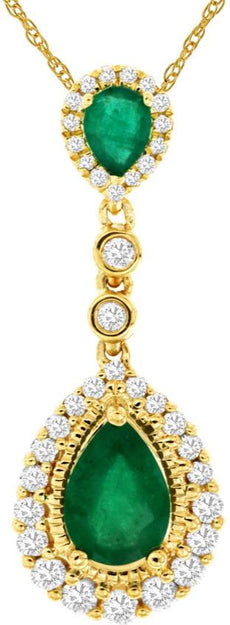 1.13CT DIAMOND & AAA EMERALD 14KT YELLOW GOLD 3D TEAR DROP BY THE YARD PENDANT