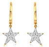 .14CT DIAMOND 14KT YELLOW GOLD 3D CLASSIC PAVE STAR LEVERBACK HANGING EARRINGS