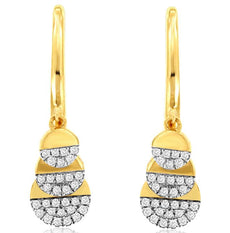 .16CT DIAMOND 14K YELLOW GOLD 3D CIRCULAR JOURNEY LEVERBACK FUN HANGING EARRINGS