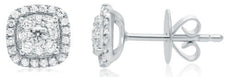 ESTATE .31CT DIAMOND 14KT WHITE GOLD SQUARE SOLITAIRE DOUBLE HALO STUD EARRINGS