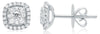 ESTATE .31CT DIAMOND 14KT WHITE GOLD SQUARE SOLITAIRE DOUBLE HALO STUD EARRINGS